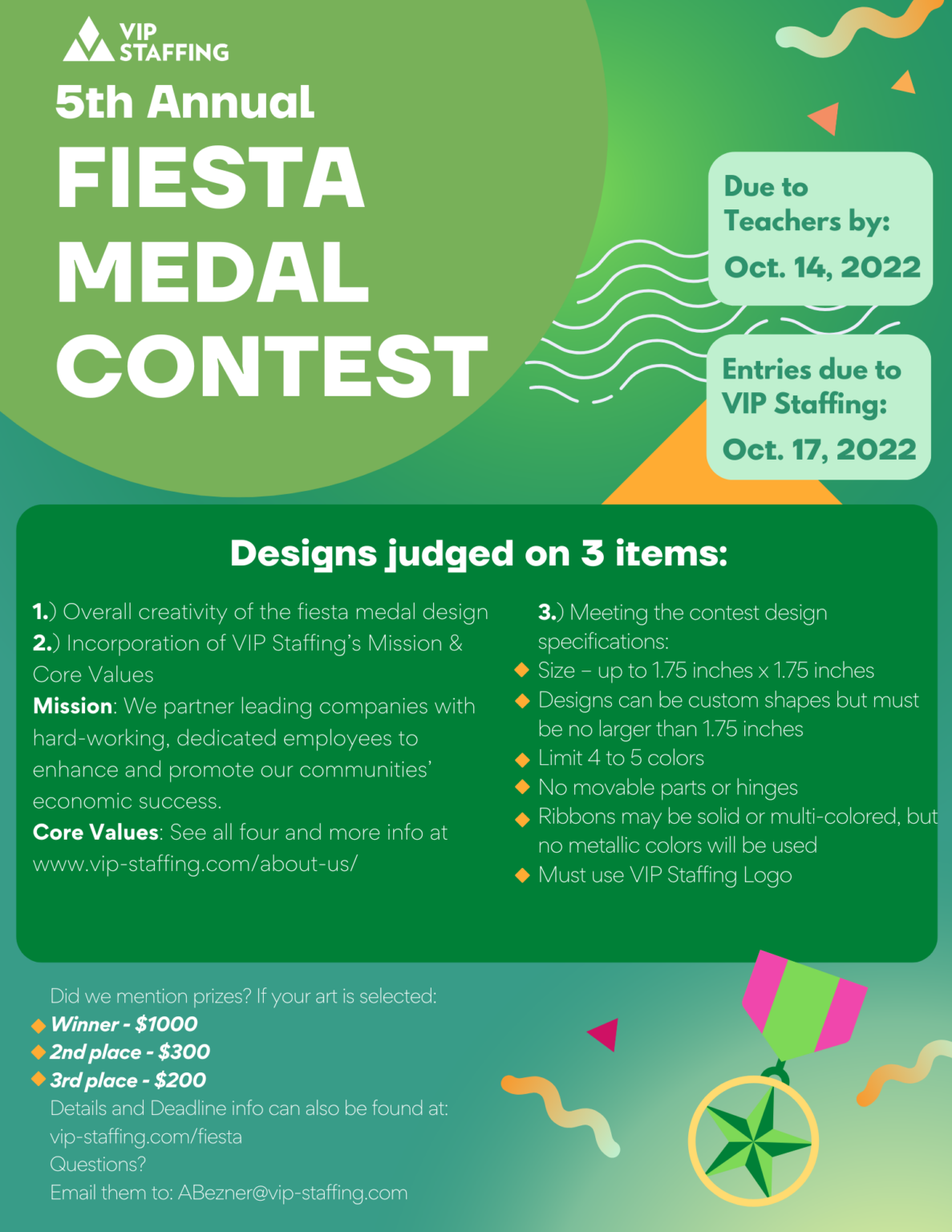 5th Annual Fiesta Medal Design Scholarship Contest VIP Staffing